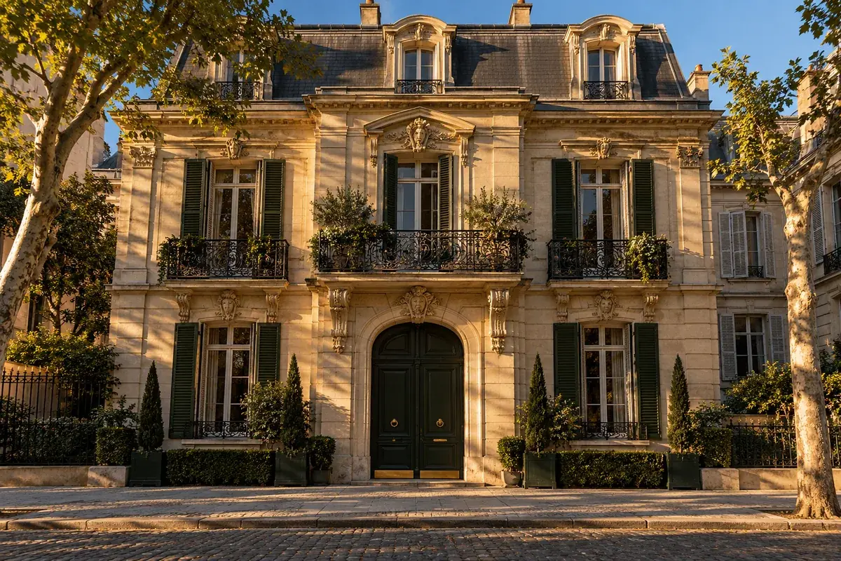 Illustration d’ambiance : façade d’immeuble ancien en pierre de taille avec balcons en fer forgé